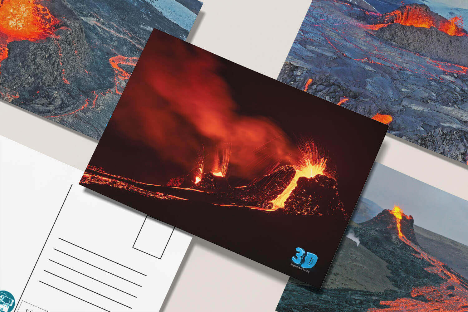 Póstkort af eldfjalli